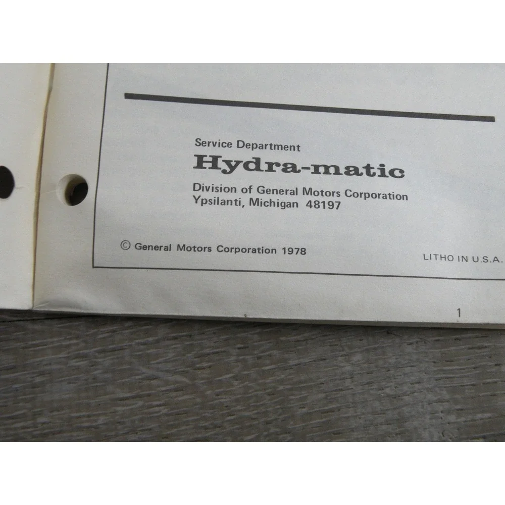 Hydra-matic THM 125 Principles of Operation Service Manual Second Edition 1978